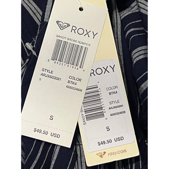Roxy Sandy Break Stripe Romper Adjustable Strap Blue Shorts Sleeveless NWT New - Picture 8 of 9